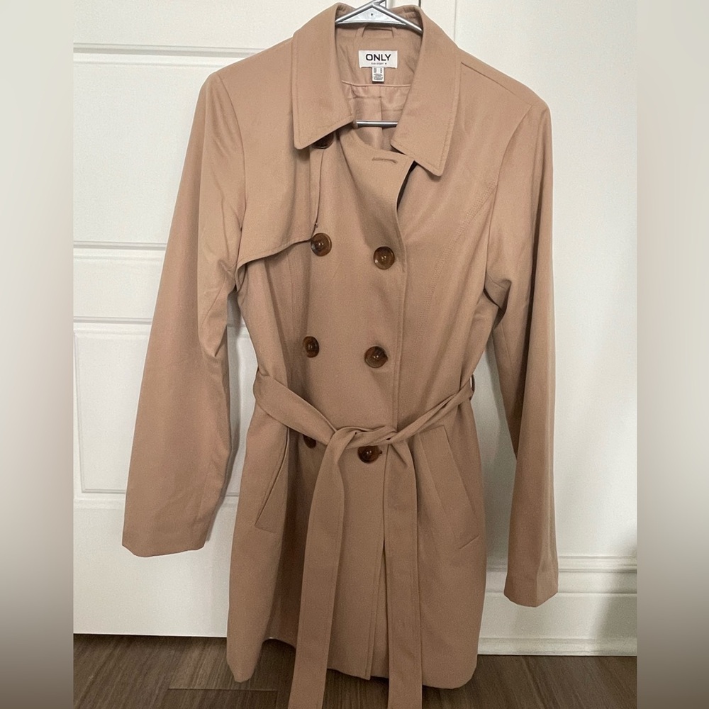 Only Tan Double-Breasted Trench Coat